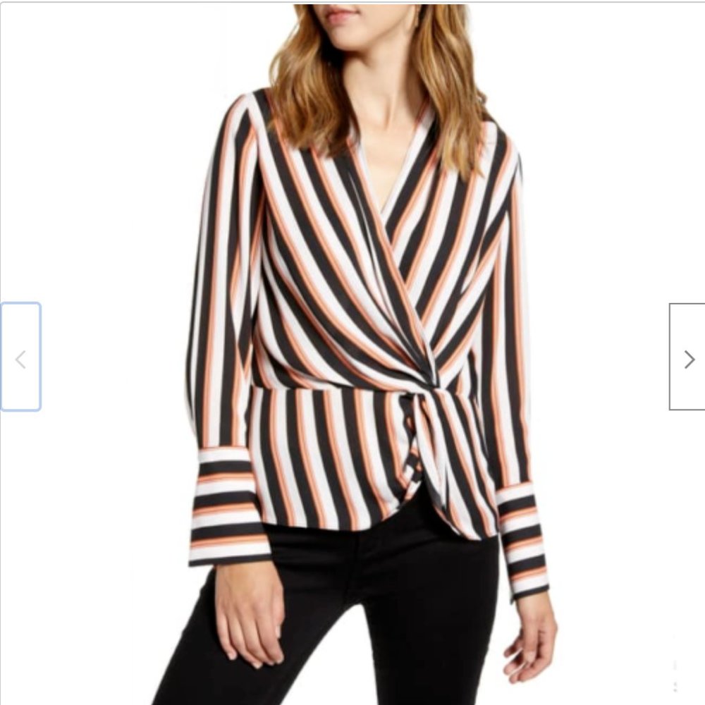 NORDSTROM Surplice Twist Front Top Striped